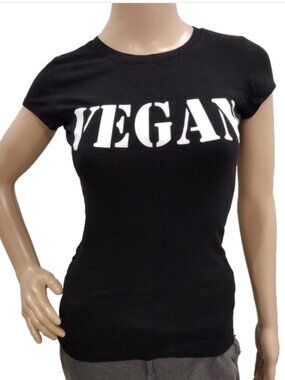 Joy Women's Size Medium Vegan Black T Shirt Cap Sleeves